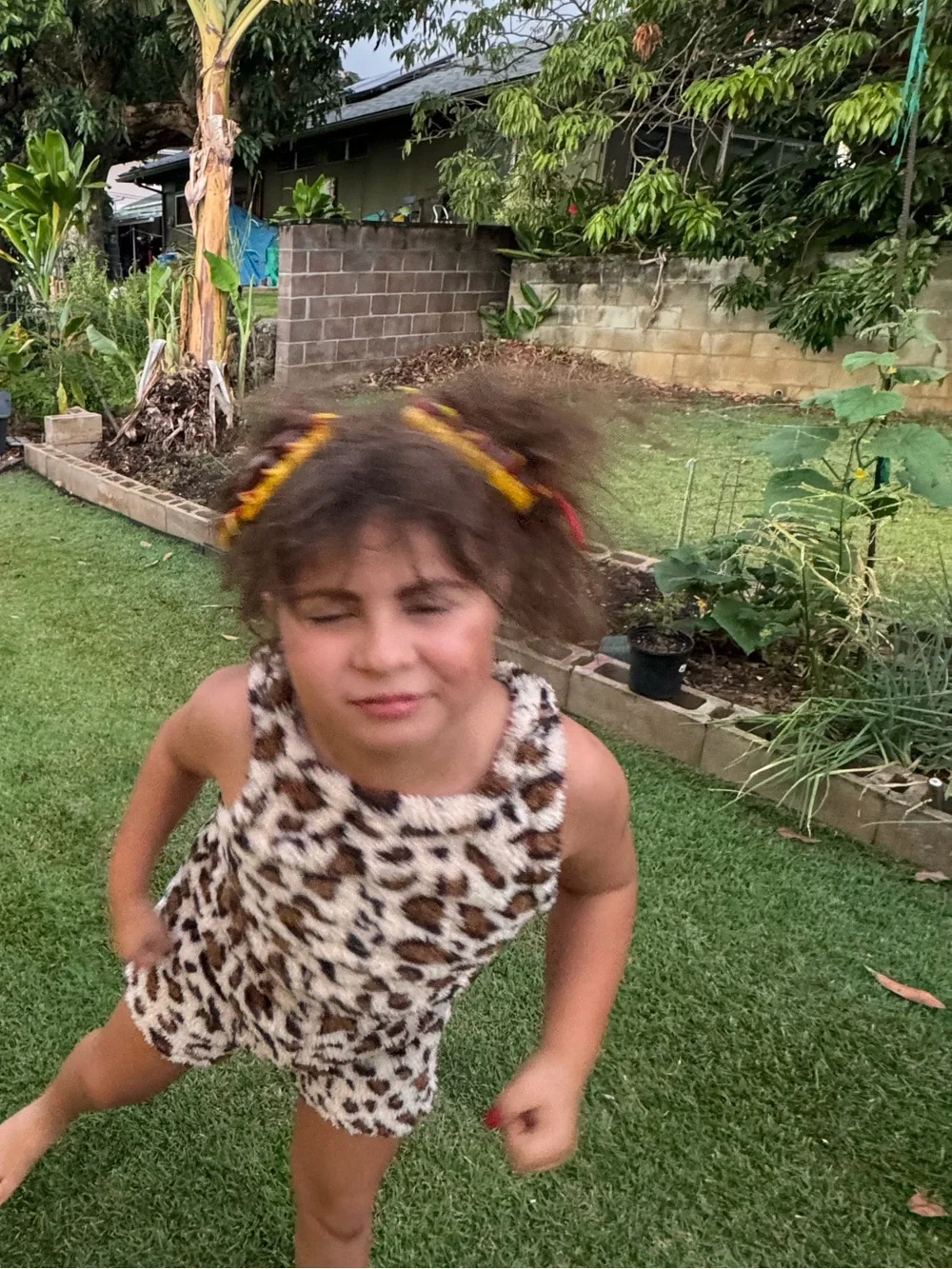 Kids Leopard Print Faux Fur tank & shorts with centipede clips- Croods costume